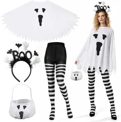 Ghost Costume Set - Poncho, Headband & Tights