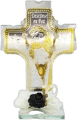 Cruz de Cristal Recuerdo Luctuoso Funeral 12 Piezas Hecha a Mano