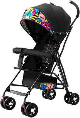 Compact Baby Stroller Black, Sit-Only Foldable Shock Wheels