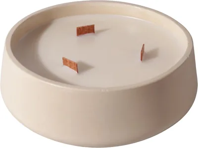Strata Travertino: Vela Aromática Premium (Beige Travertino, Pausa de Café) | Recipiente Mineral de Acabado Cerámico