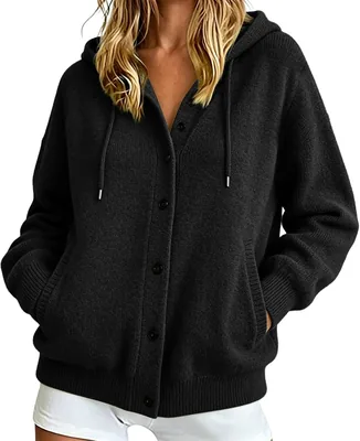 Hooded Knit Cardigan - Long Sleeve Women's Casual
