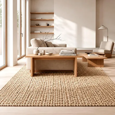 NUBAR HOME Tapete De Yute Orgánico 160x230 cm | Alfombra para Sala Tejida a Mano con Textura Orgánica