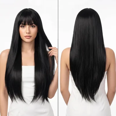 Peluca HuLuHouse de Cabello Lacio con Flequillo Recto, 70 cm