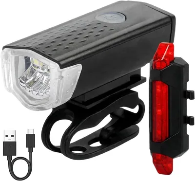 Kit Lanterna para Bicicleta Recarregável com Farol Dianteiro e Lanterna Traseira à Prova d'Água (Cabo USB Incluído)
