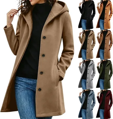 Wool Blend Hooded Trench Coat - Women's Winter Coat