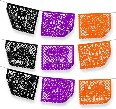 Cometamex 3 Guirnaldas Día de Muertos Plástico 5 Metros C/U | Papel Picado Multicolor, Plástico, 15 Metros en Total, Decoración Festiva