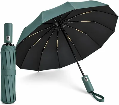 Guarda Chuva Automático de 1 Clique com 12 Varetas Reforçadas Antivento UV e Fechamento Preto