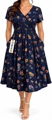 2026 Floral V-Neck Midi Dress - Twist Waist