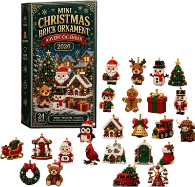 24-Day Mini Christmas Brick Ornament Advent Calendar, Divertidos Sets de Construcción con 24 Adornos