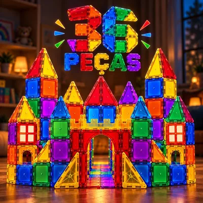 Blocos de Montar Magnéticos com 36 Peças - Kit de Construção Colorido