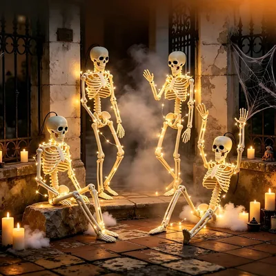 4 Paquetes Decoración Calaveras Halloween con Luces LED, 40cm