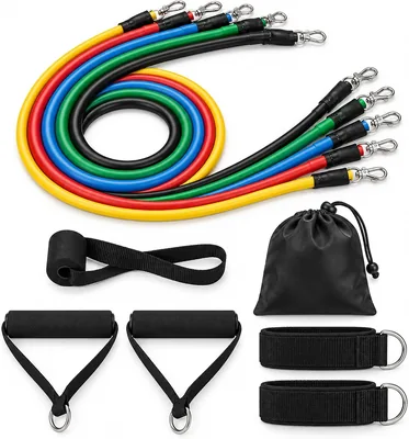 Kit de Elásticos Extensores com 11 Peças para Treino Funcional | Exercícios de braços, costas e pern