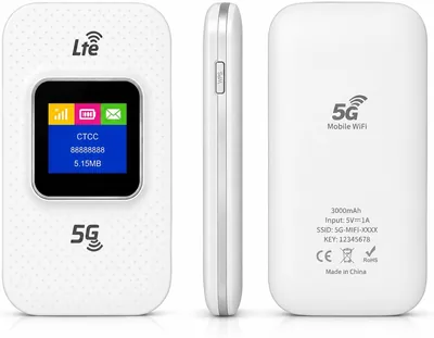 Portable 5G LTE Mobile WiFi Router With 3000mAh Battery, WiFi Hotspot, LCD Display, SIM Card Support