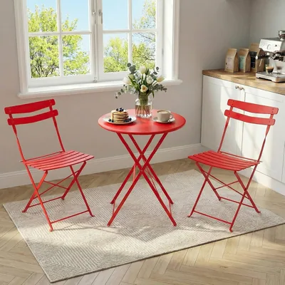 Garden Table Set, 3 Pieces, Foldable, Metal, No Assembly Required | Table for 2 people + 2 chairs, p