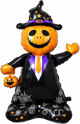 Balão Metalizado 3D Boneco Abóbora Halloween com Base 38 Pol