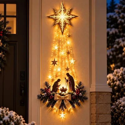 Estrella de Iluminada, Decoración Navideña de Pared con Luces LED, Adorno Colgante de la Natividad