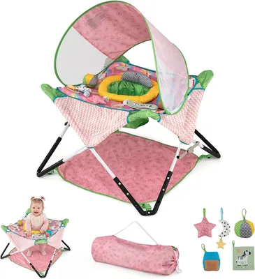 COSTWAY Baby Activity Centre Foldable Bouncer (Pink)