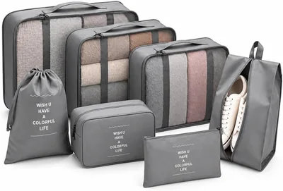 Kit Organizador de Mala de Viagem 7 Peças - Bolsa Organizadora de Bagagem Cinza