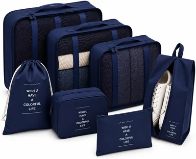 Kit Organizador de Mala Viagem 7 Peças - Bolsa Organizadora de Malas Azul