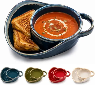 Ceramic Divided Soup & Sandwich Plate - Multicolor (#A)