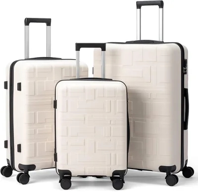 3 Piece PP Hard Shell Luggage Set, 20/24/28 Inch Carry-on Suitcase with 360° Silent Spinner Wheels &