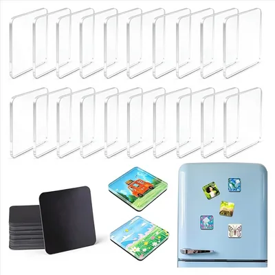 Solxion アクリル冷蔵庫マグネット、15個入 DIY マグネットキット スクエア 2.0 x 2.0インチ (5 x 5cm) 手作りフォトフレーム 写真
