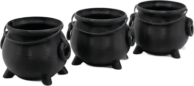 Mini Caldero de Bruja para Dulces de Halloween, Set de 6 Piezas, Dulcero Negro Impreso en 3D con Asa y Patas
