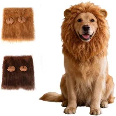 Dog Lion Mane Costume, Halloween Pet Outfit with Ears for Dogs,Gold, Large | Adjustable, Plush, Brea