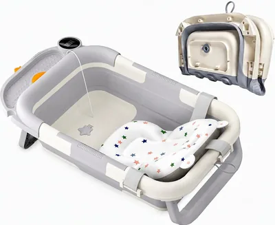 Foldable Baby Bath Tub with Cushion & Thermometer