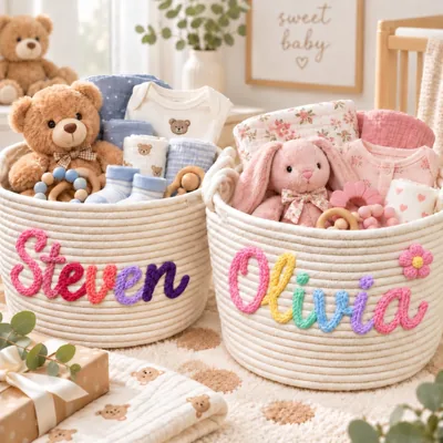 Qujomy Personalised Gift Basket - Custom Name Cotton Rope Basket