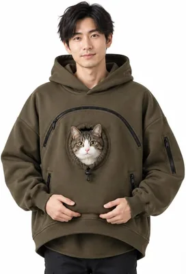 [ahomeone] 猫と犬が入るカンガルーパーカー - 男女兼用、裏起毛、長袖、ペット服