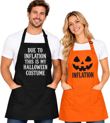Funny Halloween Couple Aprons - Pumpkin Face Design