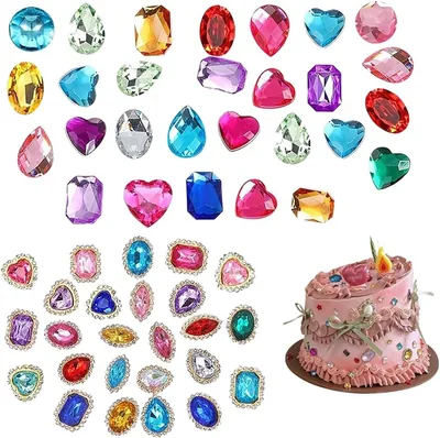 JIHUOO 100 Pcs Gem Cake Toppers Jewels