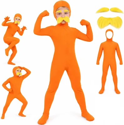 Orange Jumpsuit Costume with Mustache & Eyebrows