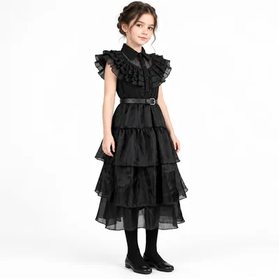 ZEATUI Conjunto de Vestido Negro con Accesorios para Halloween, Disfraz Gótico Oscuro para Niñas de 4 a 12 Años