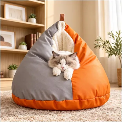 チキンお尻型猫ベッド（ドーム型） - 短毛テクスチャ | 体重10kgまで