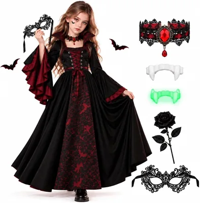 Girls Medieval Vampire Witch Dress Costume Gown