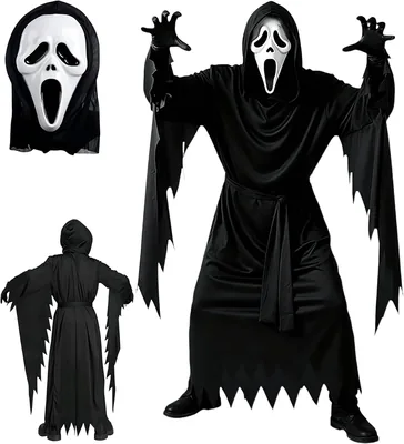 Ghostface Halloween Costume Set - Black Mask & Cape
