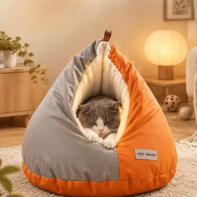 キャットハウス ドーム型 暖かい寝袋 キャットベッド | ペットベッド 猫用 クッション マット 猫用寝床