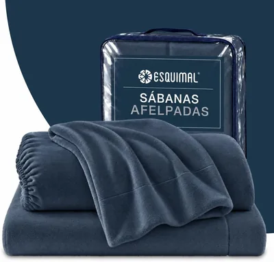 Sábanas de Franela Afelpadas ESQUIMAL para Invierno King Size Marino