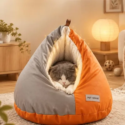 暖かい猫用寝袋 冬用 ドーム型猫ベッド チキンアソシテッドベッド