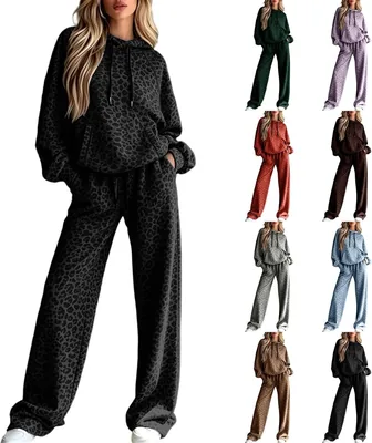 Leopard Print Women's Sweatsuit Outfit - Hoodie & Sweatpants