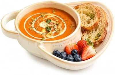 White Soup Bowls Set with Bread Holder - 6 Piece Dinnerware