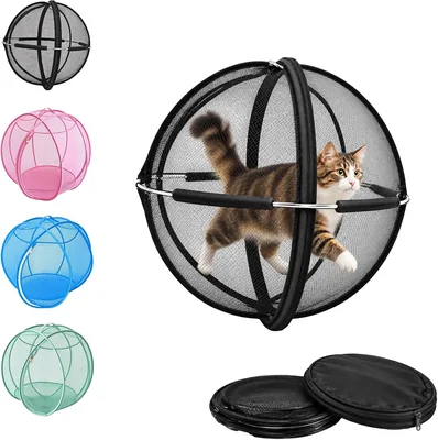 Balón para Gatos Rodante al Aire Libre, Enclave Panorámico de 360 Grados (Negro)