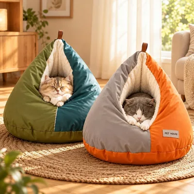水滴型猫ハウス ドーム型ペットベッド ポップコーン生地 保温 10kg 以内対応 半密閉 猫小型犬用 室内ペット用品 [並行輸入品]