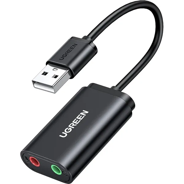 UGREEN USB Sound Card USB 2.0 to 3.5mm Jack Audio Adapter Dual Aux Stereo Headphone Microphone Splitter External DAC Dongle Compatible with Laptop PC PS5 PS4 Raspberry Pi 4 Mac Windows Linux Headset