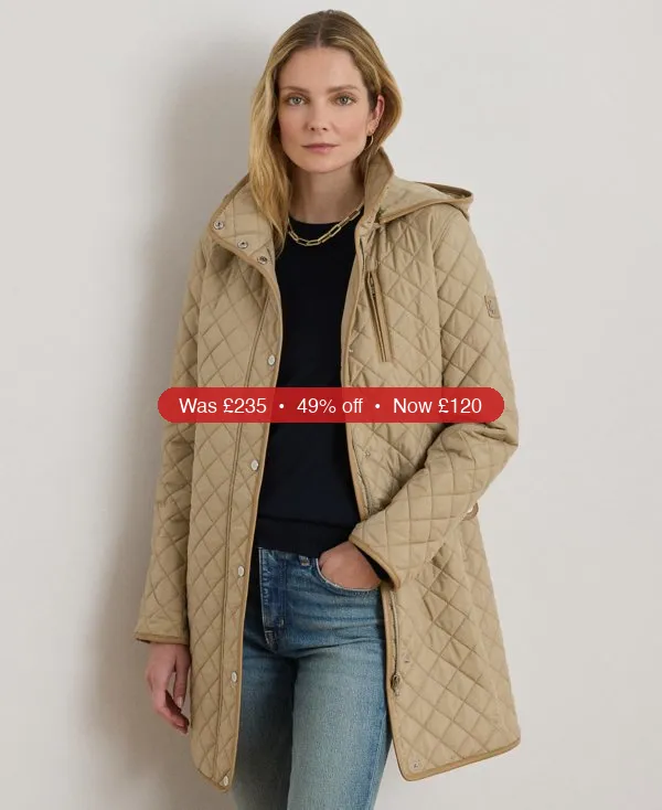 Lauren Ralph Lauren Womens Hooded Quilted Faux-Suede-Trim Coat - 49% Off