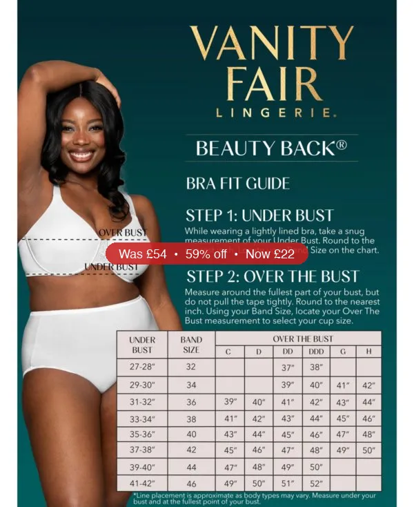 Vanity Fair Lingerie Women's Full Figure Beauty Back Smoother Wireless Bra 71380 - 59% Off