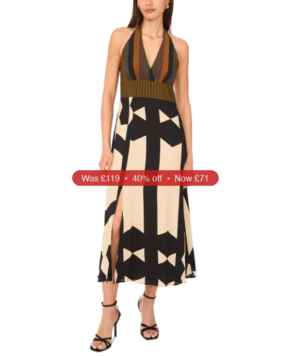 Vince Camuto Women's Mixed-Print V-Neck Maxi Halter Dress - 40% Off