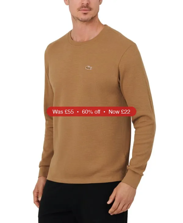 Lacoste Men's Waffle-Knit Thermal Sleep Shirt - 60% Off